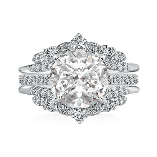 Aurevyn Moissanite 4.0Ct Round Cut 4 Prong Stack Wedding Ring with Jacket Wedding Band