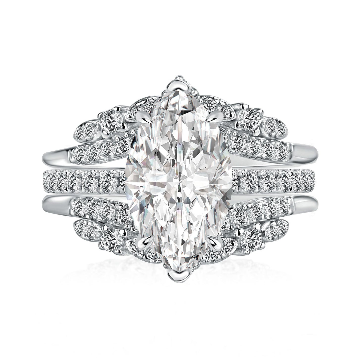 Aurevyn Moissanite 4.0Ct Marquise Cut White Gold Stack Wedding Ring with Jacket Wedding Band