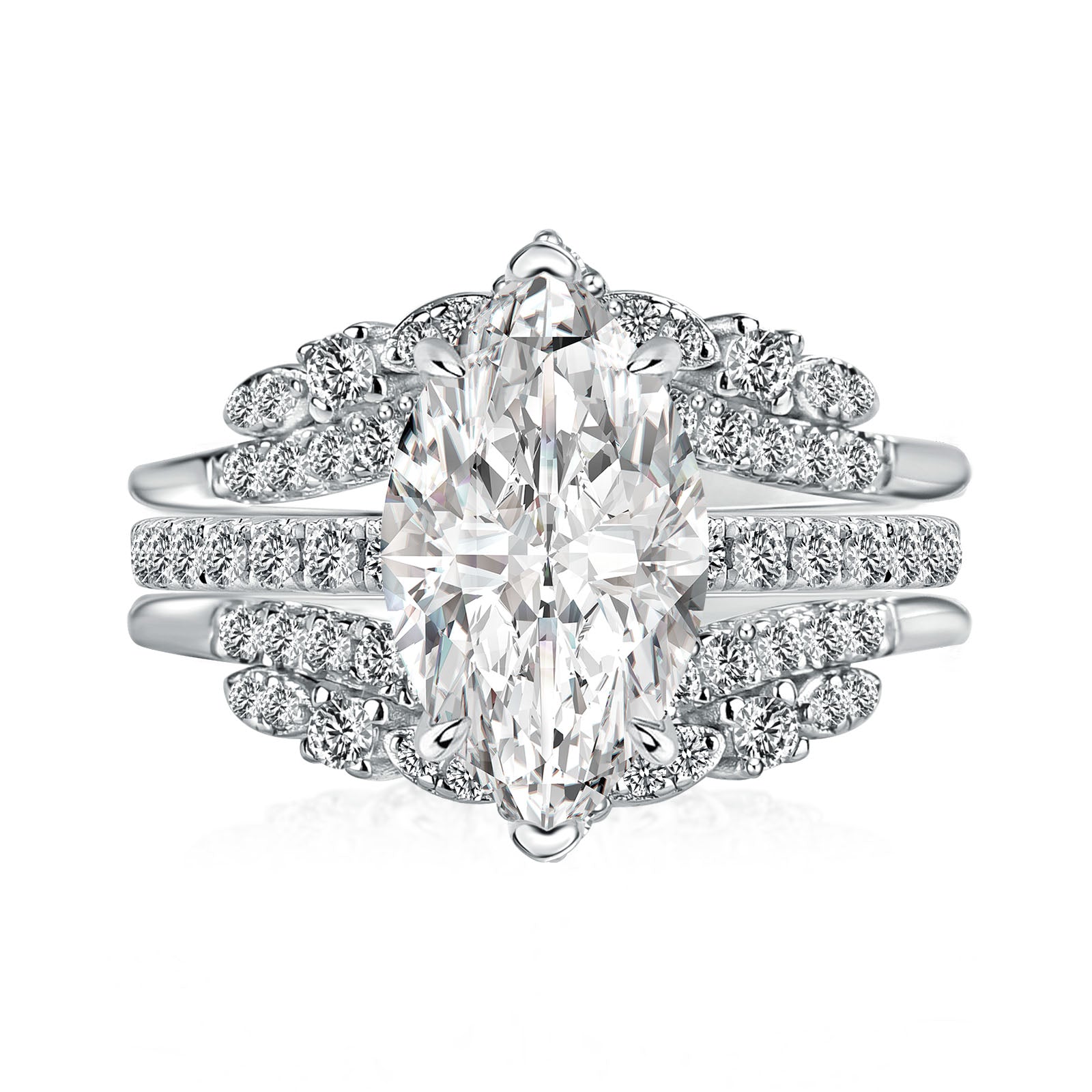 Aurevyn Moissanite 4.0Ct Marquise Cut White Gold Stack Wedding Ring with Jacket Wedding Band