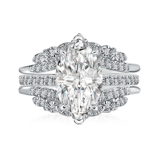 Aurevyn Moissanite 4.0Ct Marquise Cut White Gold Stack Wedding Ring with Jacket Wedding Band