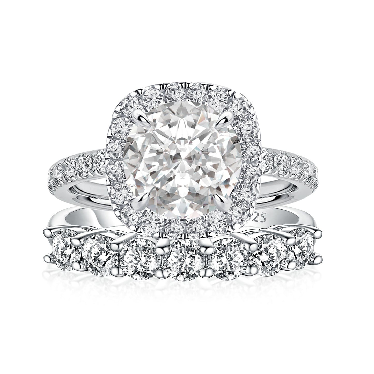 Aurevyn Moissanite 2.0Ct Halo Round Cut White Gold Promise Ring With Seven Stone Round Cut Anniversary Ring