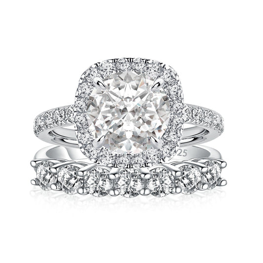 Aurevyn Moissanite 2.0Ct Halo Round Cut White Gold Promise Ring With Seven Stone Round Cut Anniversary Ring