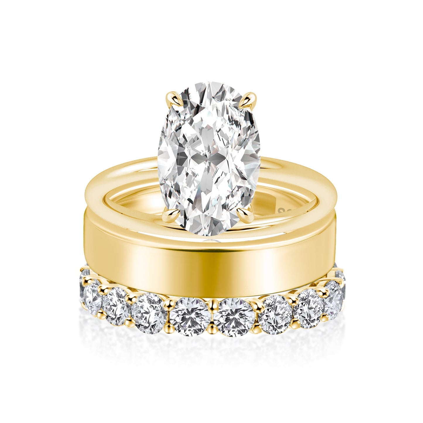 Aurevyn Moissanite 4.0Ct Solitaire Oval Cut Yellow Gold Engagement Ring With Eternity Ring