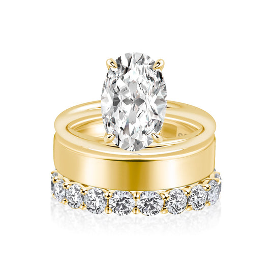 Aurevyn Moissanite 4.0Ct Solitaire Oval Cut Yellow Gold Engagement Ring With Eternity Ring
