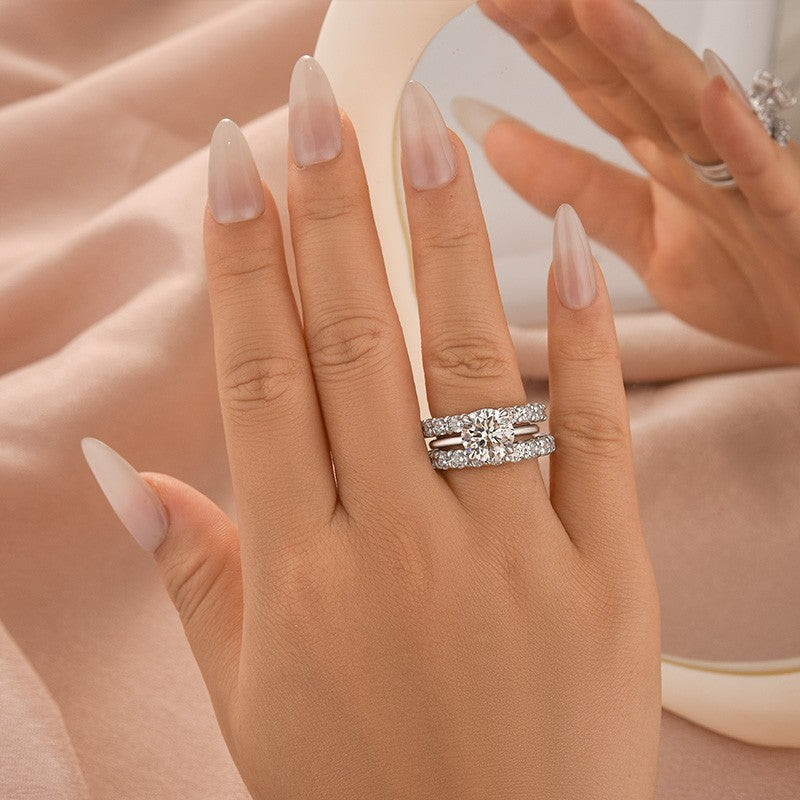 Aurevyn Moissanite 3.0 Ct Round Cut Engagement Ring with Half Round Cut Wedding Band