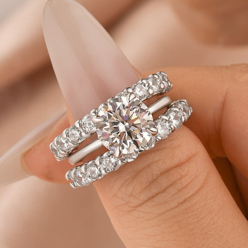 Aurevyn Moissanite 3.0 Ct Round Cut Engagement Ring with Half Round Cut Wedding Band
