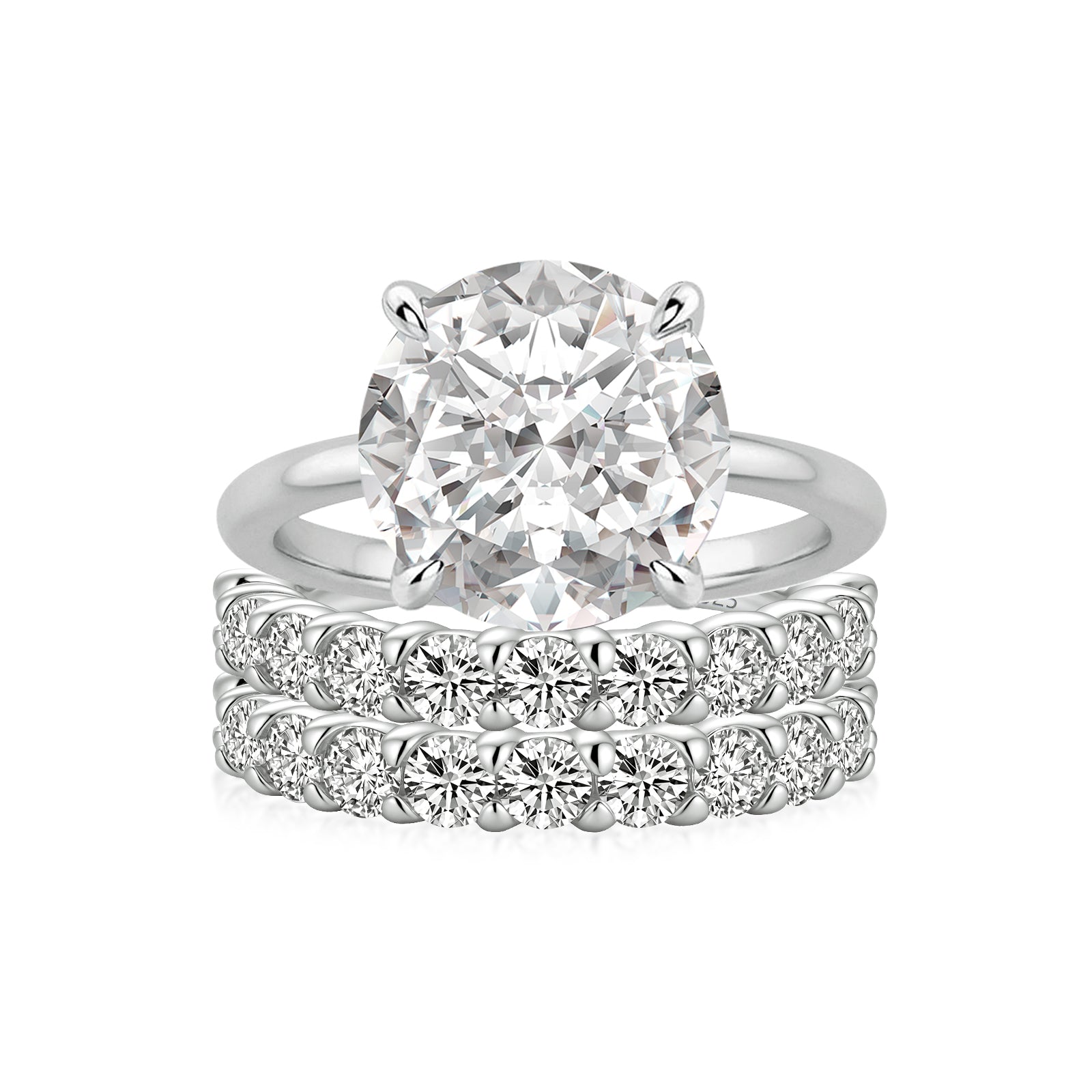 Aurevyn Moissanite 3.0 Ct Round Cut Engagement Ring with Half Round Cut Wedding Band