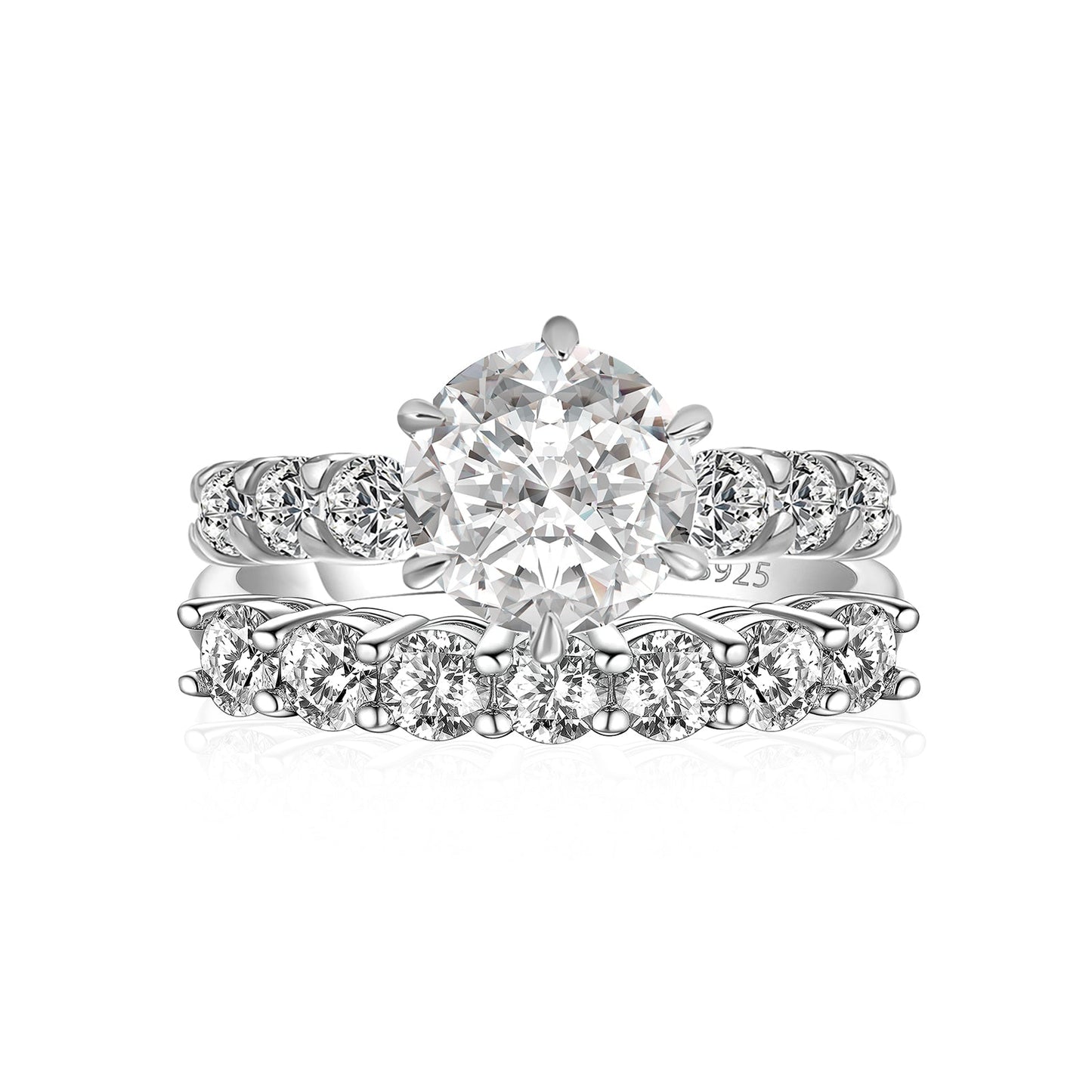 Aurevyn Moissanite 2.0 Ct 6 Prong Round Cut White Gold Engagement Ring with Seven Stone Low Dome Basket Anniversary Ring