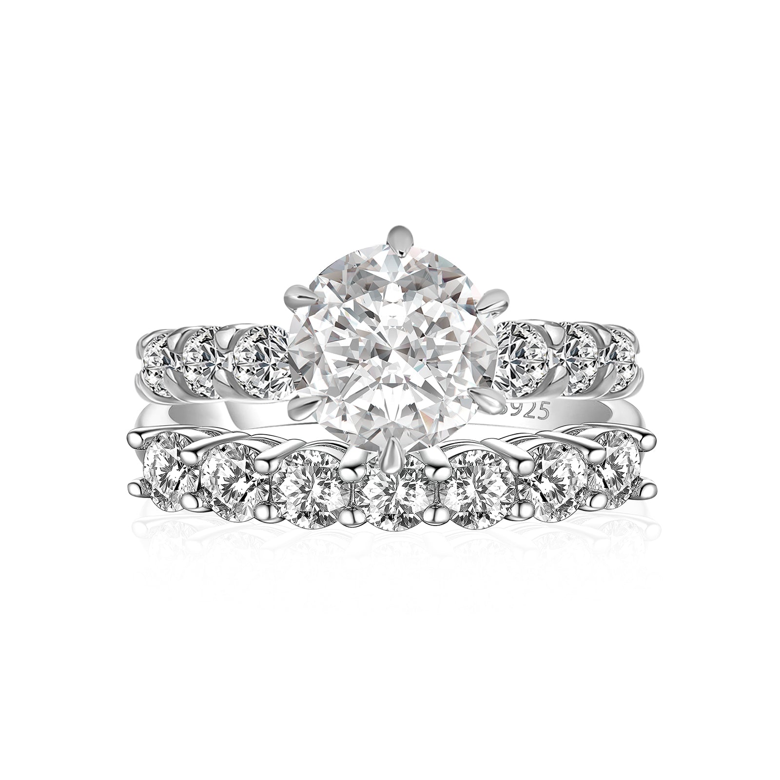 Aurevyn Moissanite 2.0 Ct 6 Prong Round Cut White Gold Engagement Ring with Seven Stone Low Dome Basket Anniversary Ring