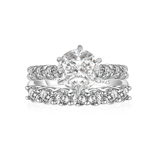 Aurevyn Moissanite 2.0 Ct 6 Prong Round Cut White Gold Engagement Ring with Seven Stone Low Dome Basket Anniversary Ring