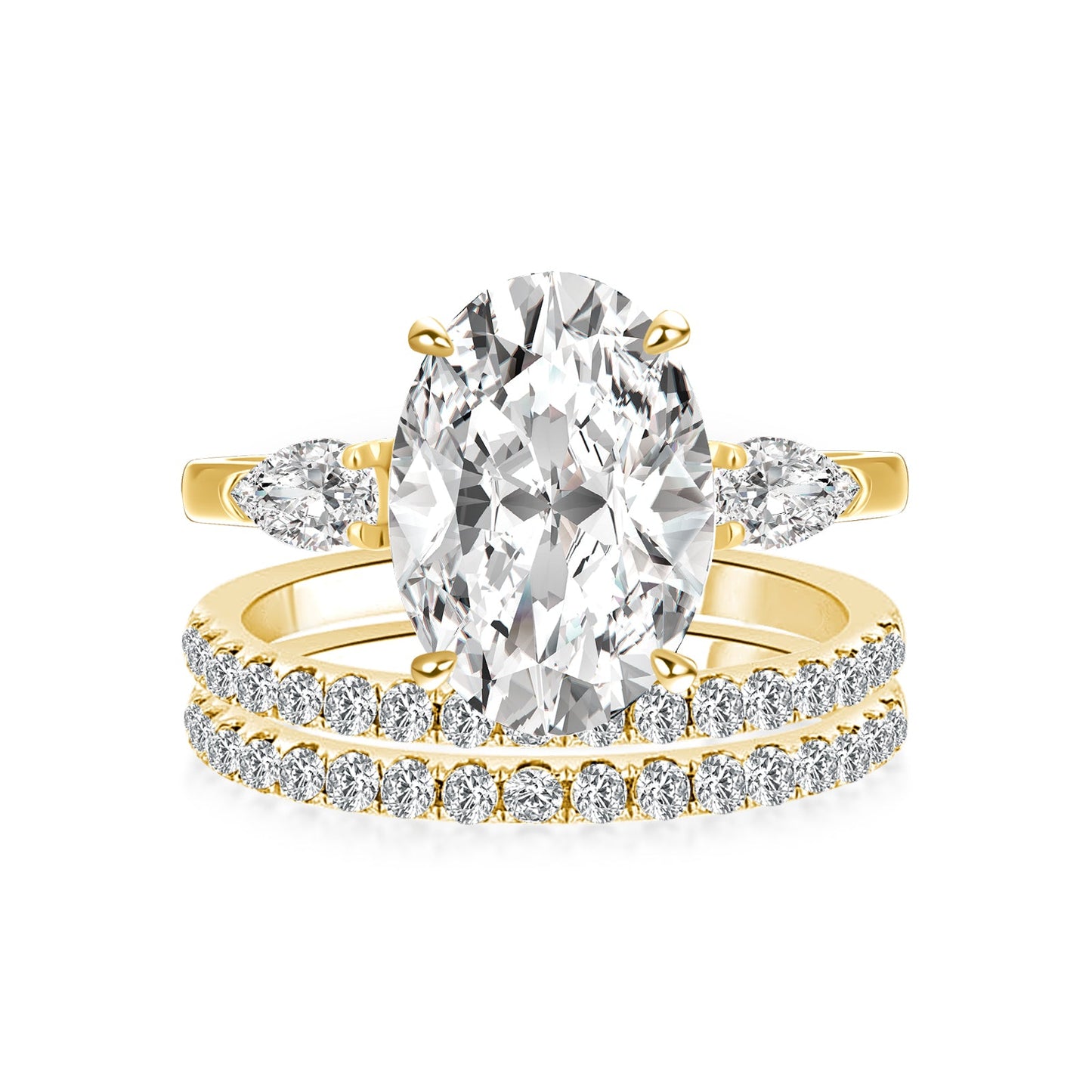 Aurevyn Moissanite 4.0Ct Oval Cut Side Stone Yellow Gold With Pavé Wedding Ring