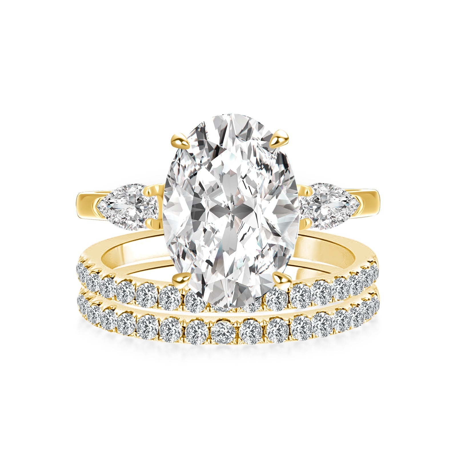 Aurevyn Moissanite 4.0Ct Oval Cut Side Stone Yellow Gold With Pavé Wedding Ring