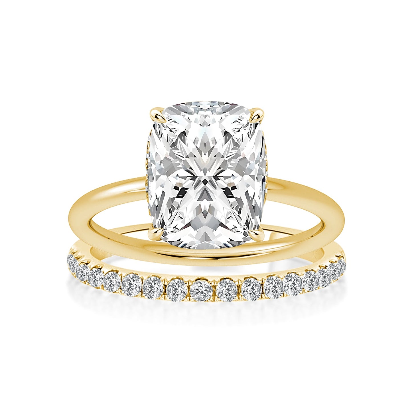 Aurevyn Moissanite 4.0 Ct Solitaire Cushion Cut Yellow Gold Wedding Ring Set