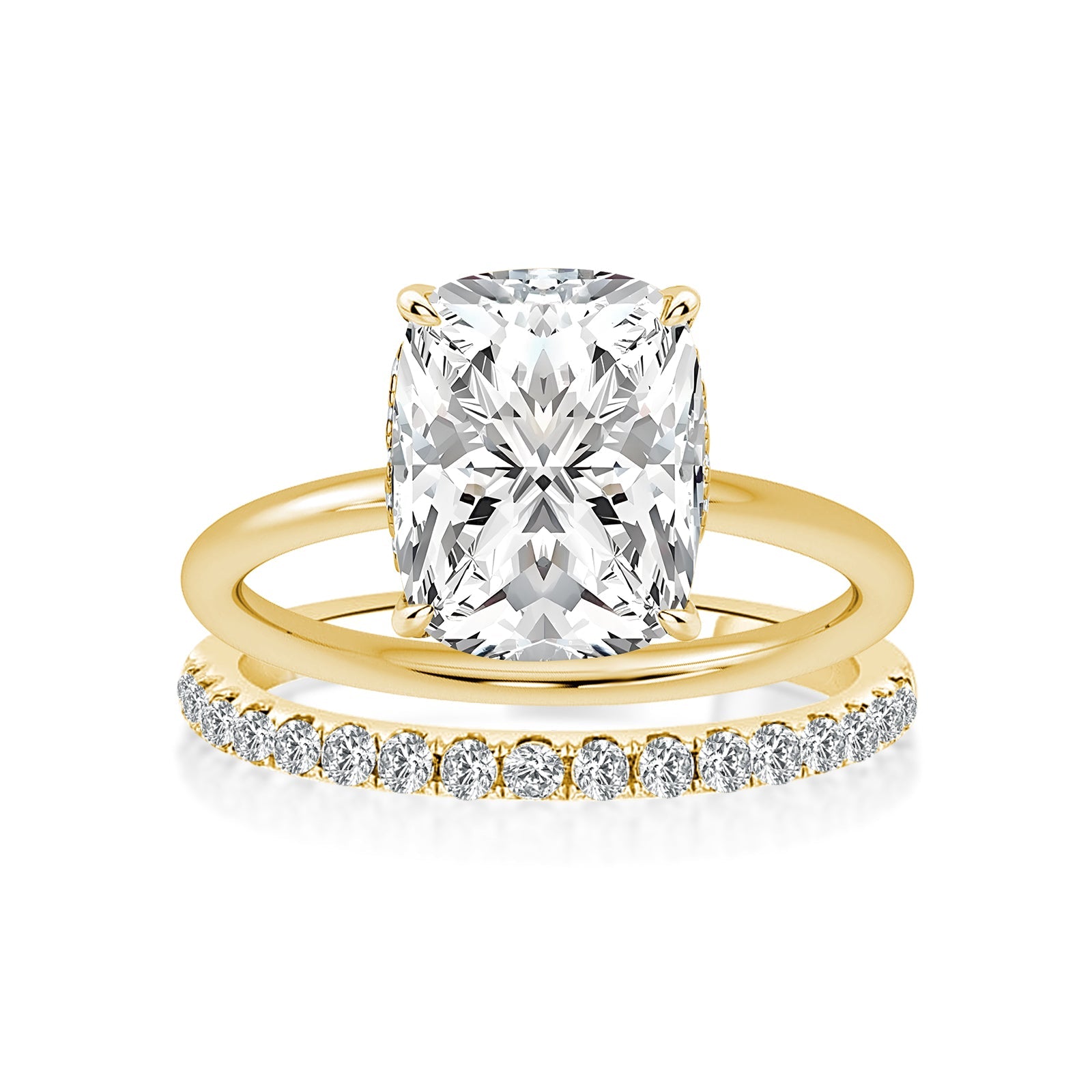 Aurevyn Moissanite 4.0 Ct Solitaire Cushion Cut Yellow Gold Wedding Ring Set