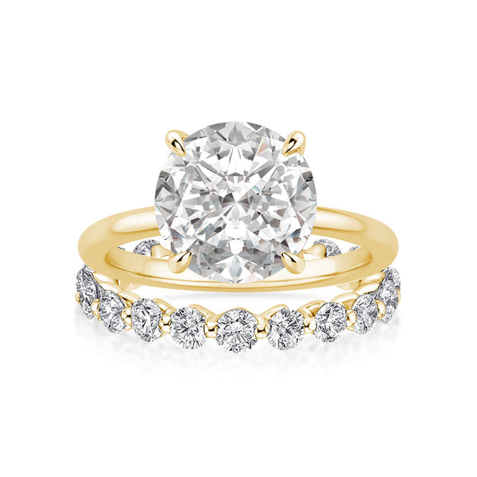 Aurevyn Moissanite 2.0 Ct Solitaire Round Cut Yellow Gold Wedding Ring Set Eternity Moissanite Diamond Ring