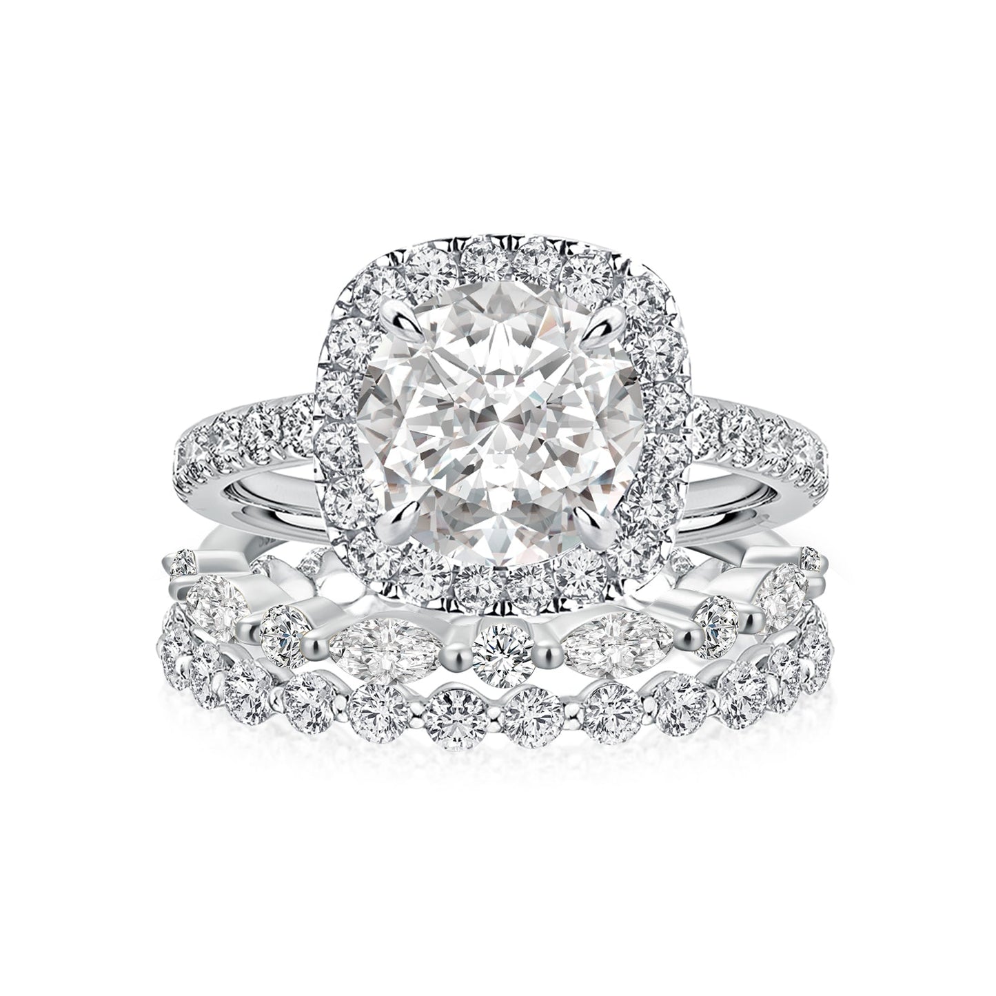 Aurevyn Moissanite 2.0Ct Halo Round Cut White Gold Promise Ring With Round Cut & Marquise Cut Anniversary Ring