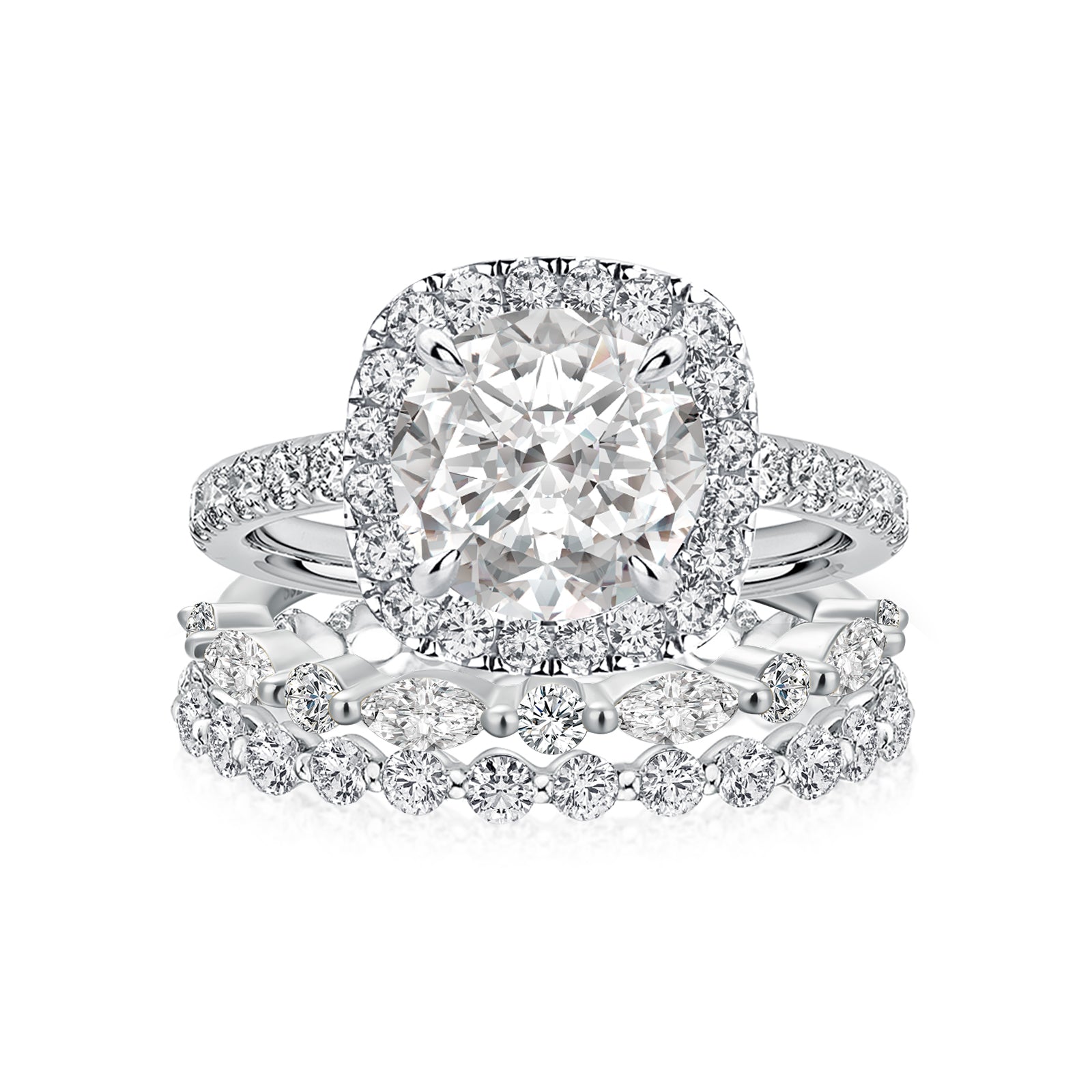 Aurevyn Moissanite 2.0Ct Halo Round Cut White Gold Promise Ring With Round Cut & Marquise Cut Anniversary Ring