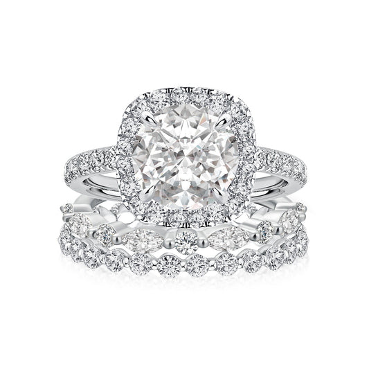 Aurevyn Moissanite 2.0Ct Halo Round Cut White Gold Promise Ring With Round Cut & Marquise Cut Anniversary Ring