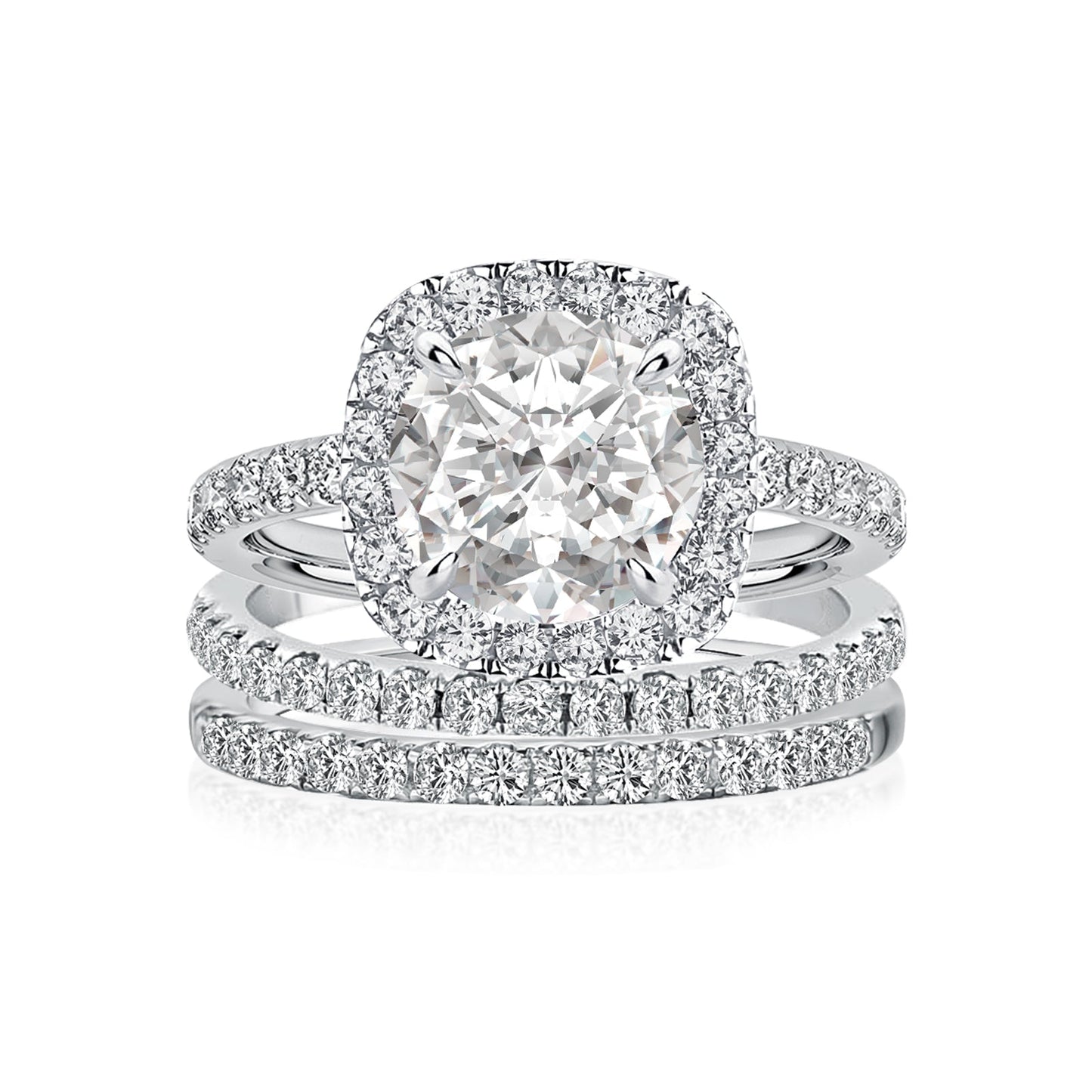 Aurevyn Moissanite 2.0 Ct Halo Round Cut White Gold Promise Ring with Full Eternity Thin Wedding Band