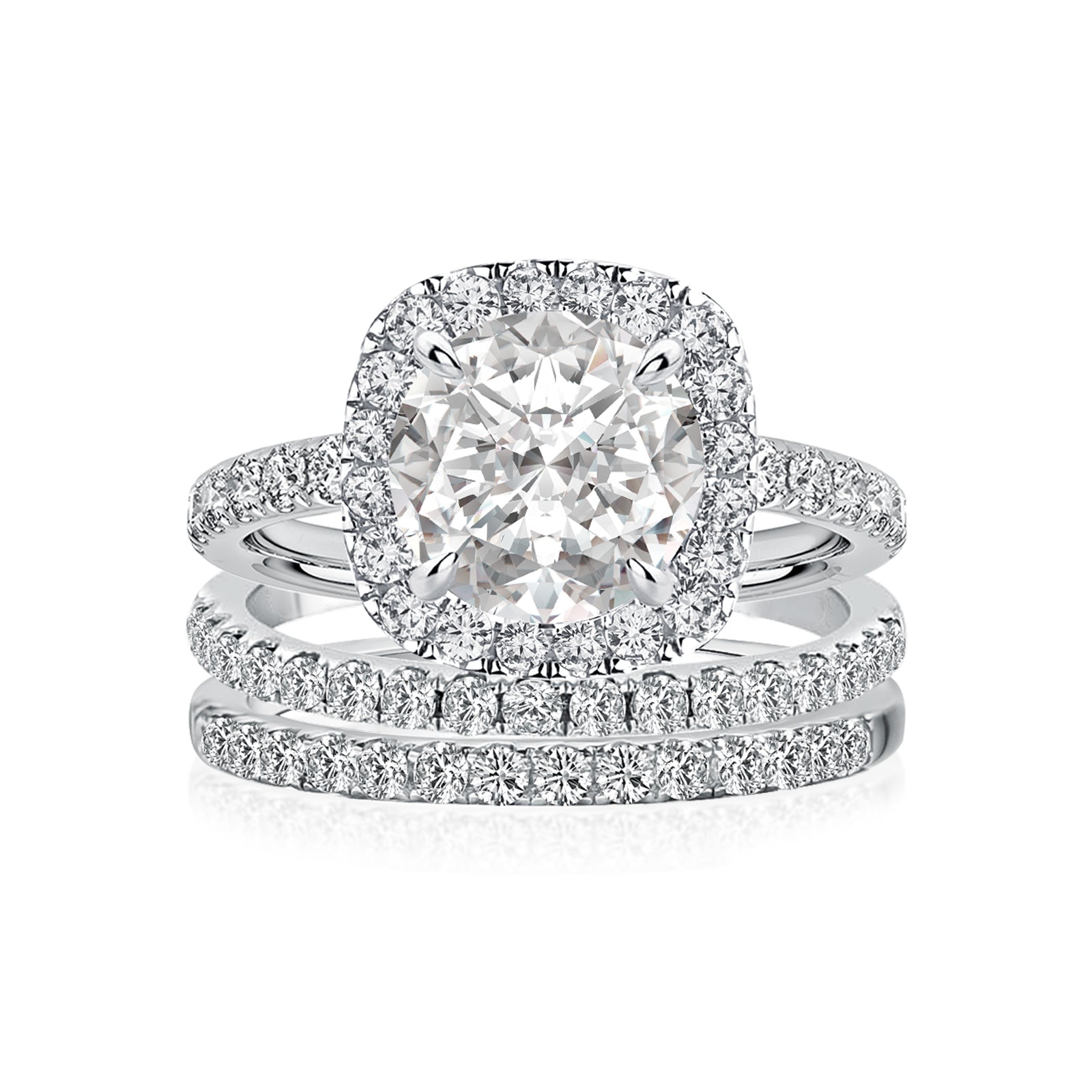 Aurevyn Moissanite 2.0 Ct Halo Round Cut White Gold Promise Ring with Full Eternity Thin Wedding Band