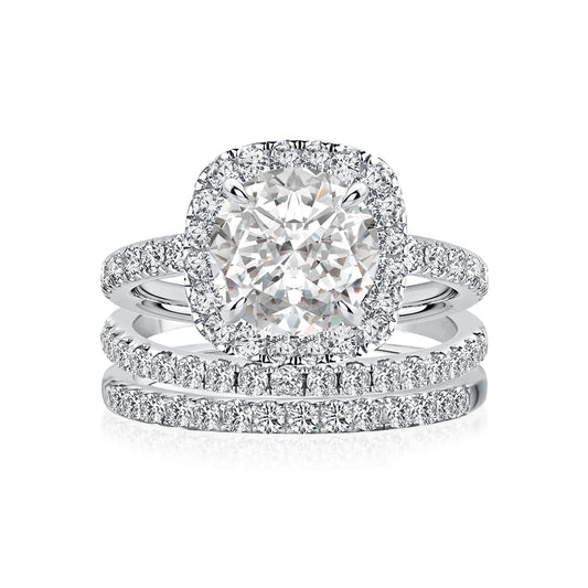 Aurevyn Moissanite 2.0 Ct Halo Round Cut White Gold Promise Ring with Full Eternity Thin Wedding Band