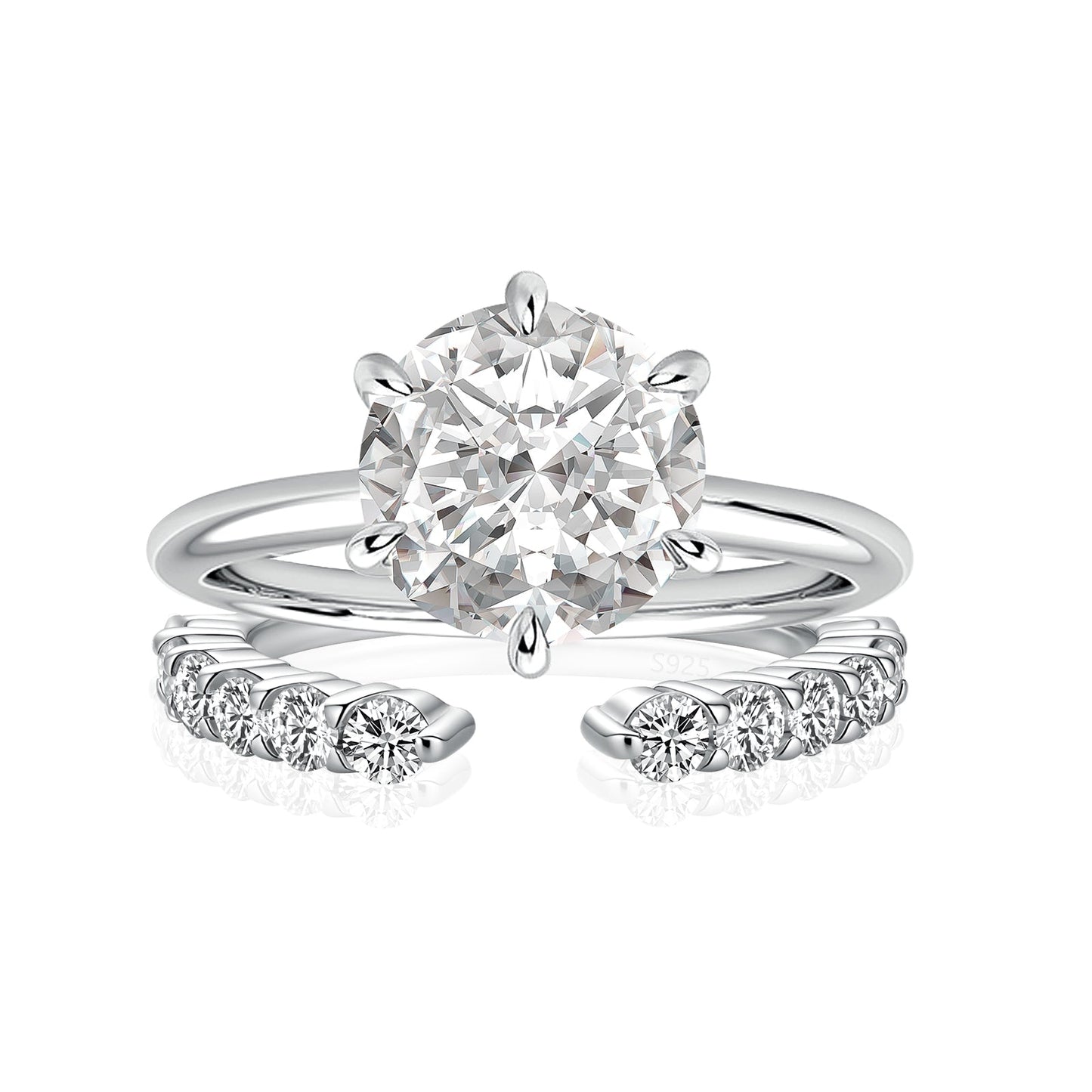 Aurevyn Moissanite 3.0Ct Round Cut 6 Prong White Gold Wedding Ring with Open Wedding Band