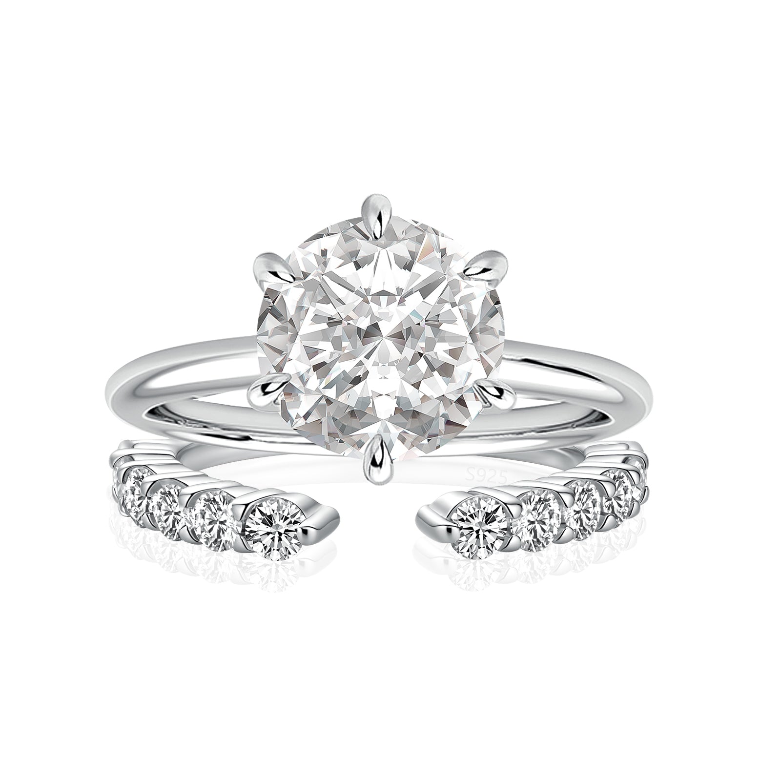 Aurevyn Moissanite 3.0Ct Round Cut 6 Prong White Gold Wedding Ring with Open Wedding Band