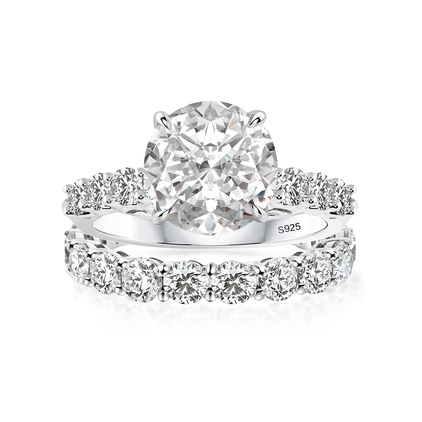 Aurevyn Moissanite 2.0Ct~4.0Ct Round Cut Side Stone White Gold Travel Bridal Set