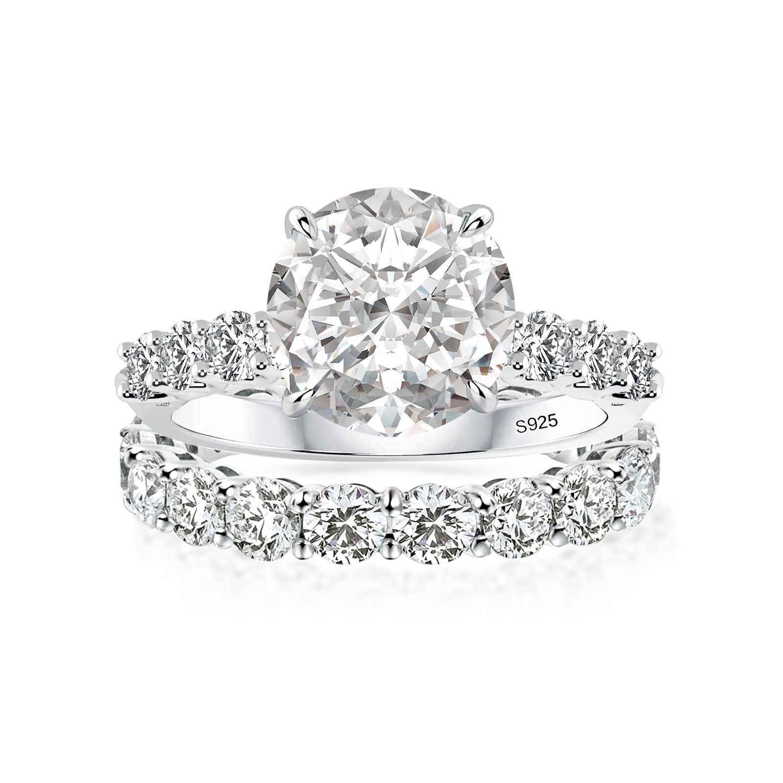 Aurevyn Moissanite 2.0Ct~4.0Ct Round Cut Side Stone White Gold Travel Bridal Set