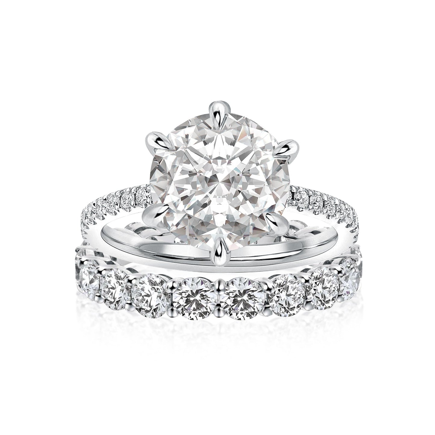 Aurevyn Moissanite 2.0Ct~4.0Ct Round Cut White Gold Wedding Ring Set
