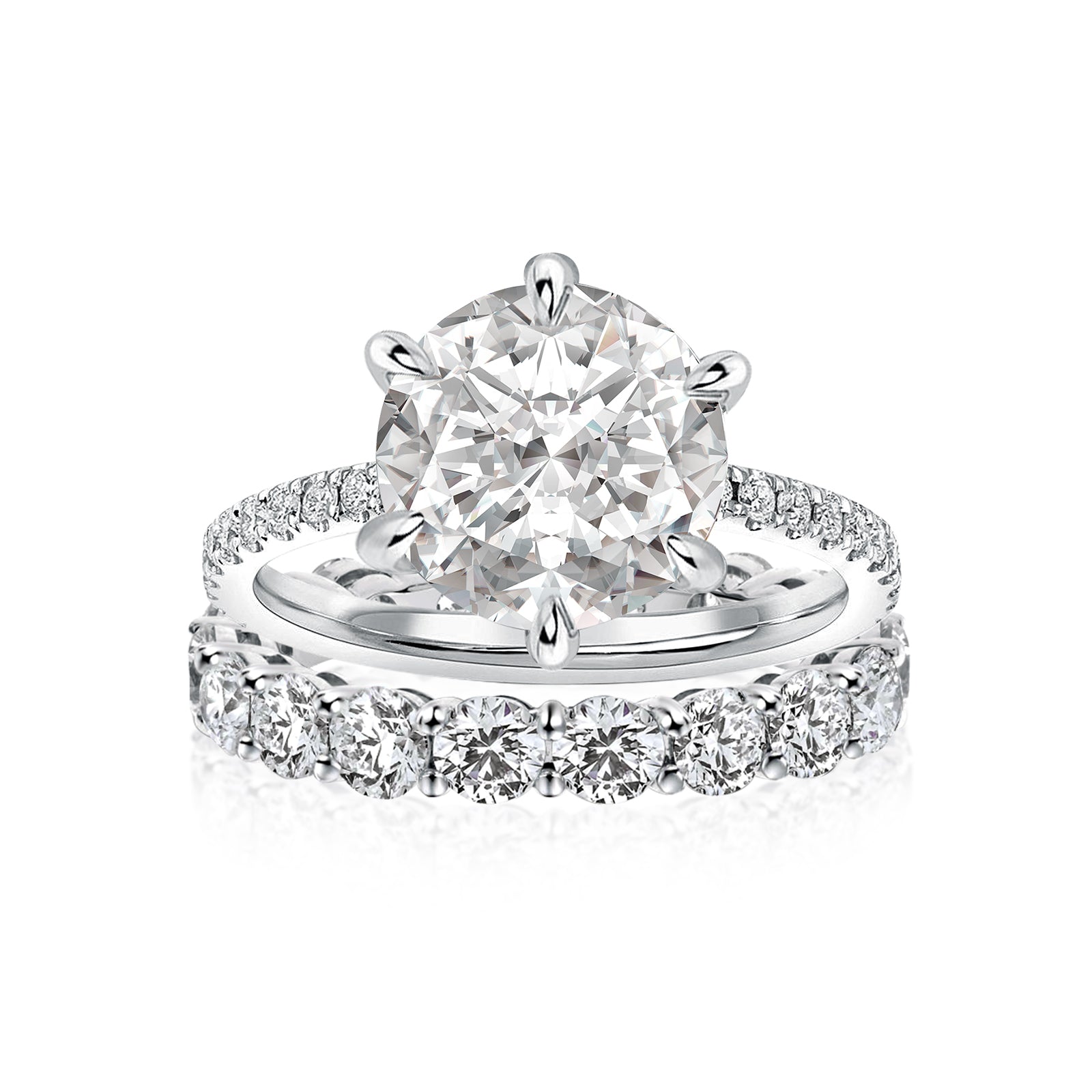 Aurevyn Moissanite 2.0Ct~4.0Ct Round Cut White Gold Wedding Ring Set