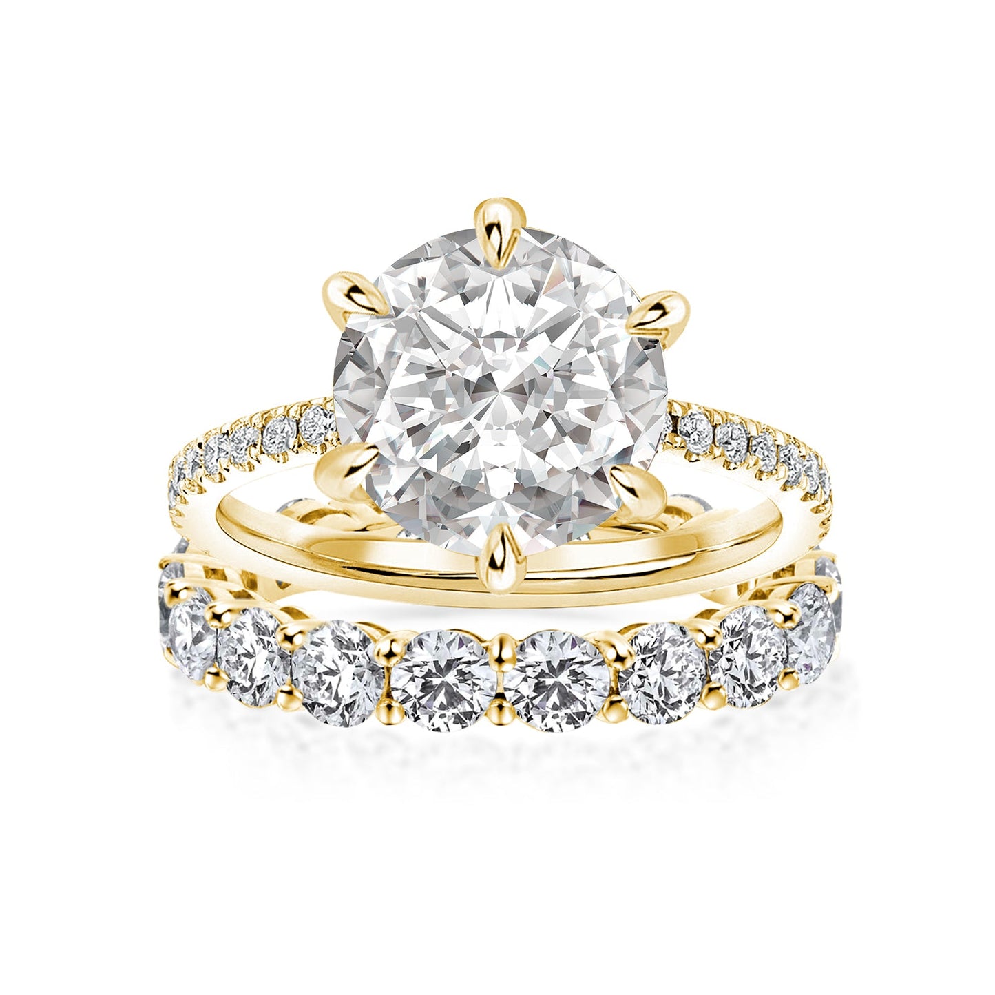 Aurevyn Moissanite 2.0Ct~3.0Ct Round Cut/4.0Ct Oval Cut Yellow Gold Wedding Ring Set