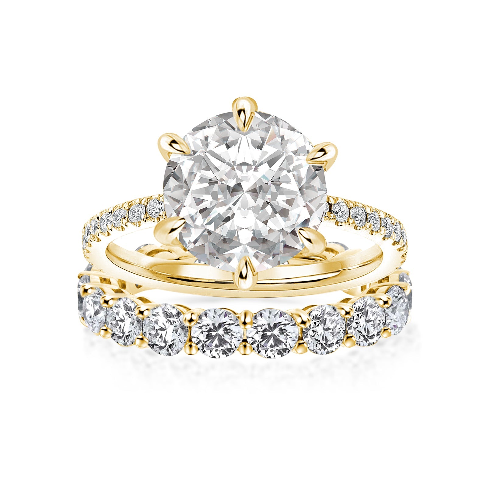 Aurevyn Moissanite 2.0Ct~3.0Ct Round Cut/4.0Ct Oval Cut Yellow Gold Wedding Ring Set