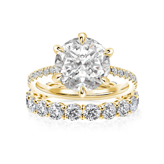 Aurevyn Moissanite 2.0Ct~3.0Ct Round Cut/4.0Ct Oval Cut Yellow Gold Wedding Ring Set