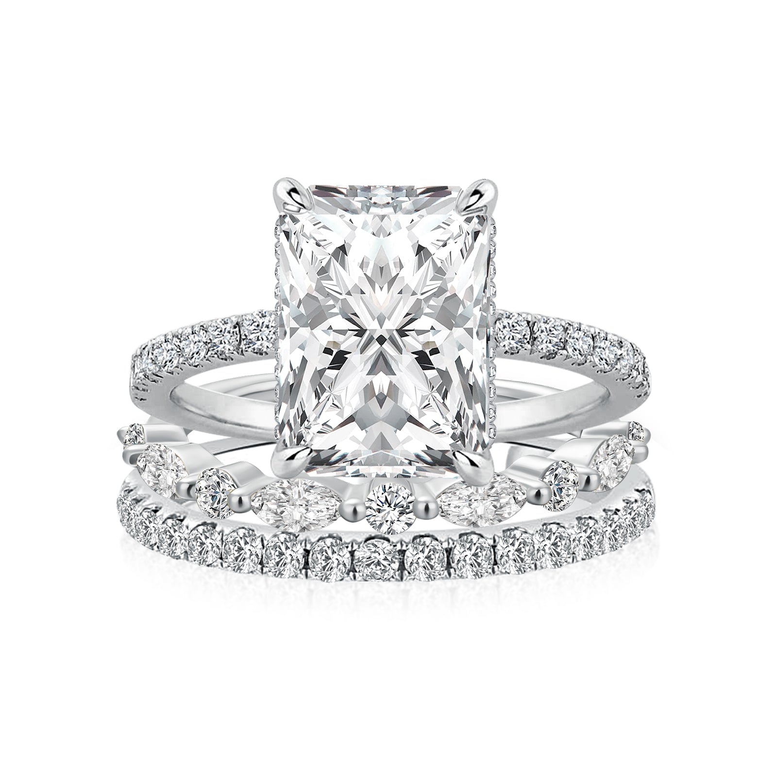 Aurevyn 3.5 Ct Radiant Cut Moissanite Diamond Wedding Ring with Round & Marquise Accents Bands
