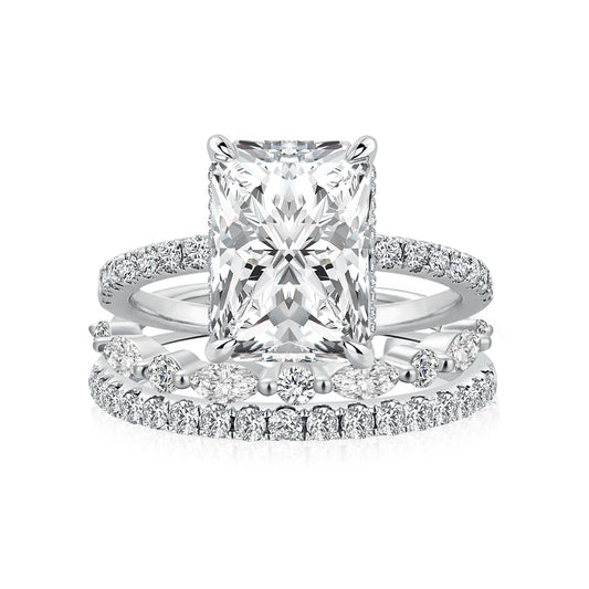 Aurevyn 3.5 Ct Radiant Cut Moissanite Diamond Wedding Ring with Round & Marquise Accents Bands
