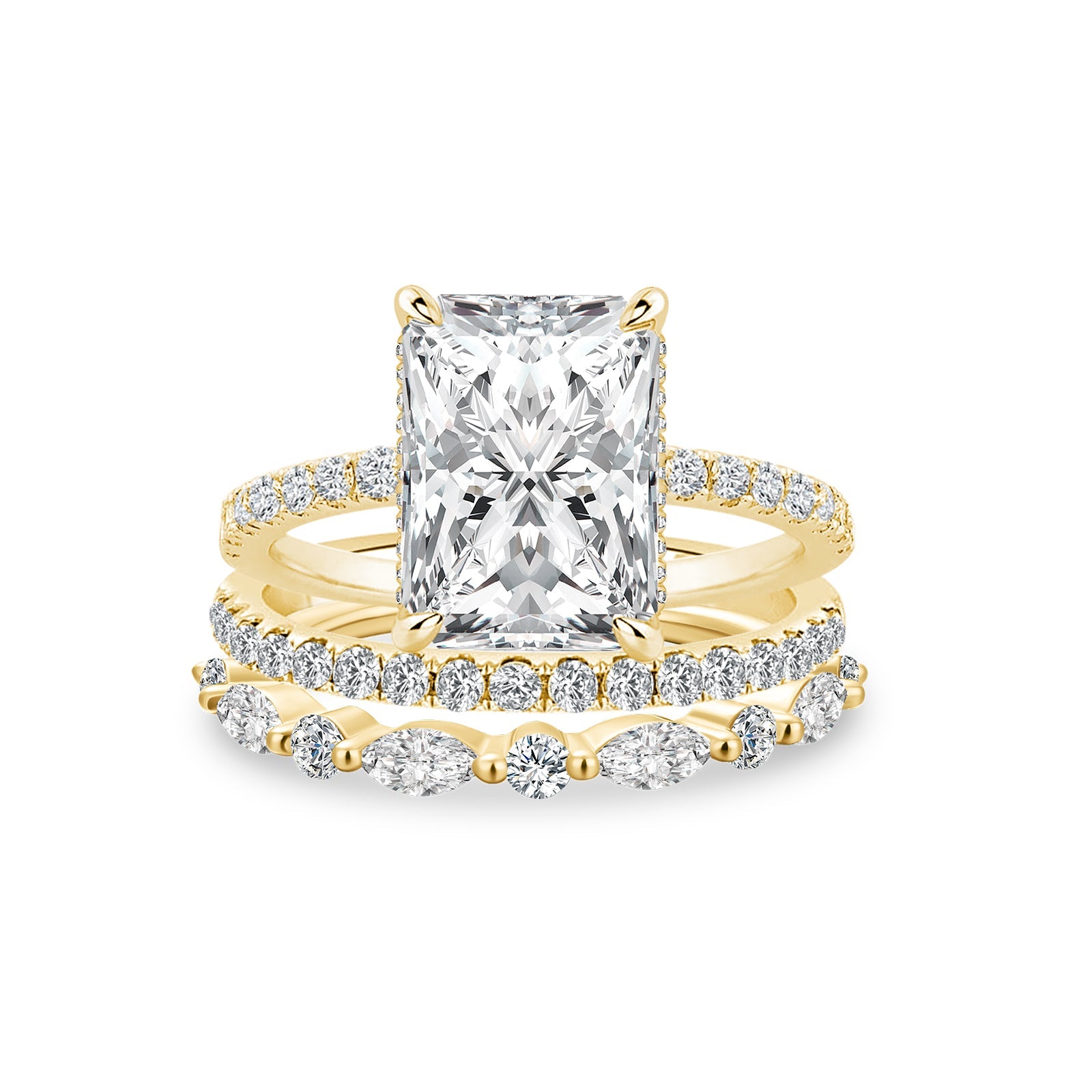 Aurevyn 3.5 Ct Radiant Cut Yellow Gold Moissanite Diamond Wedding Ring with Round & Marquise Accents Bands