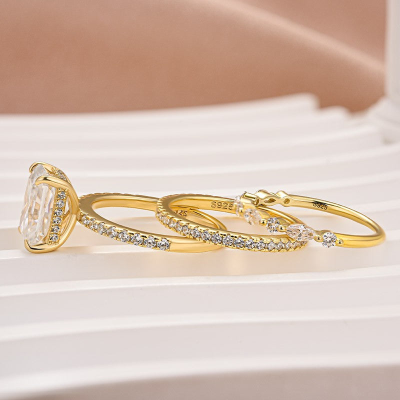 Aurevyn 3.5 Ct Radiant Cut Yellow Gold Moissanite Diamond Wedding Ring with Round & Marquise Accents Bands