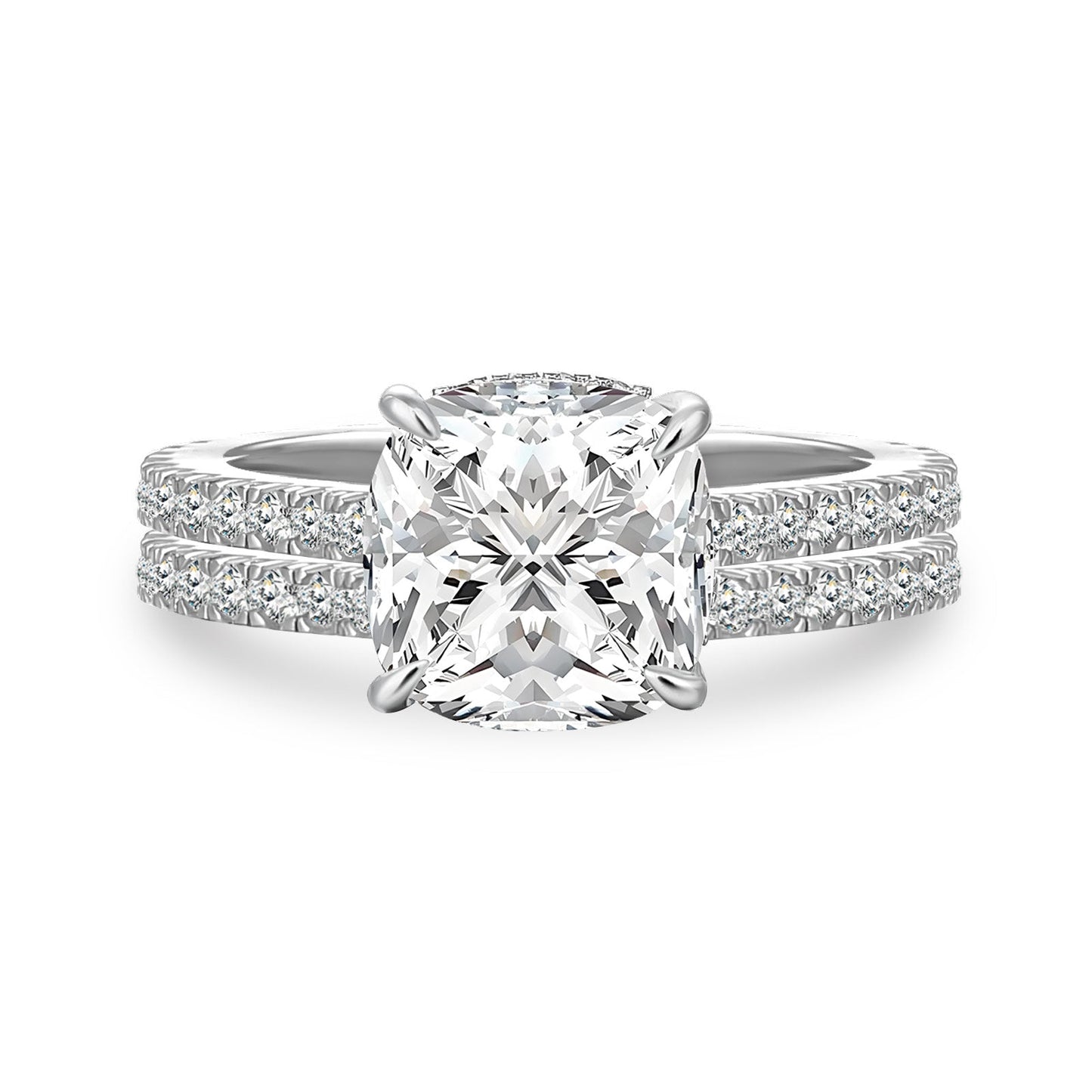 Aurevyn Moissanite 2.5Ct Cushion Cut White Gold Bridal Wedding Ring Set
