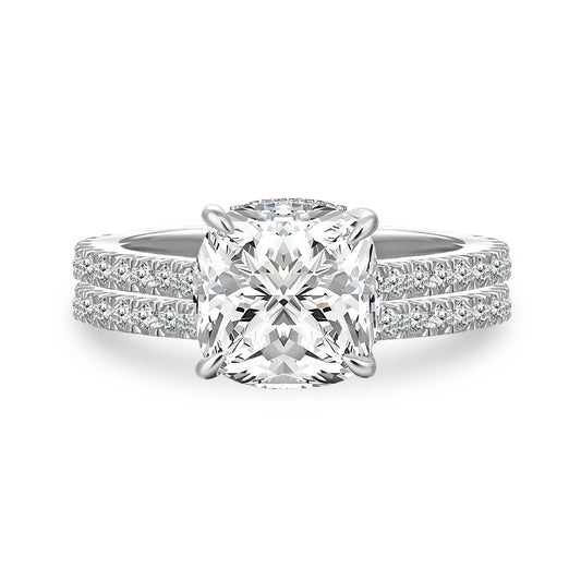 Aurevyn Moissanite 2.5Ct Cushion Cut White Gold Bridal Wedding Ring Set