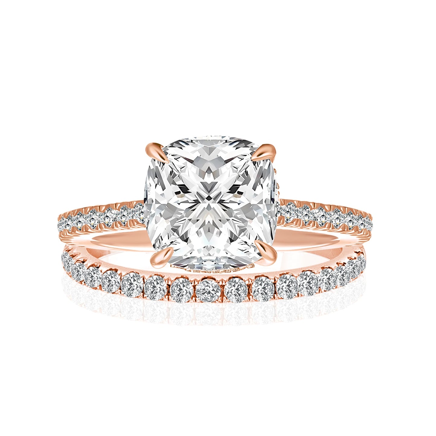 Aurevyn Moissanite 2.5Ct Cushion Cut Rose Gold Bridal Wedding Ring Set