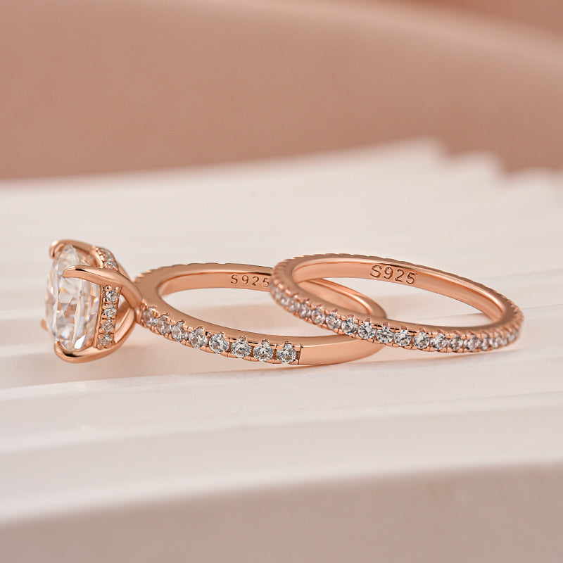 Aurevyn Moissanite 2.5Ct Cushion Cut Rose Gold Bridal Wedding Ring Set