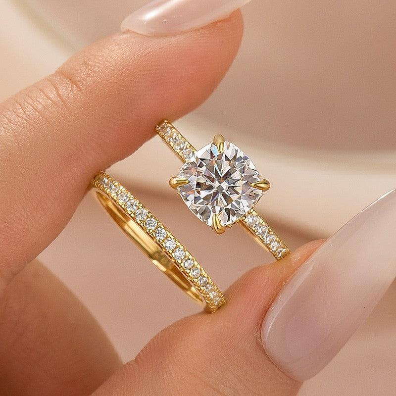 Aurevyn Moissanite 2.5Ct Cushion Cut Yellow Gold Bridal Wedding Ring Set
