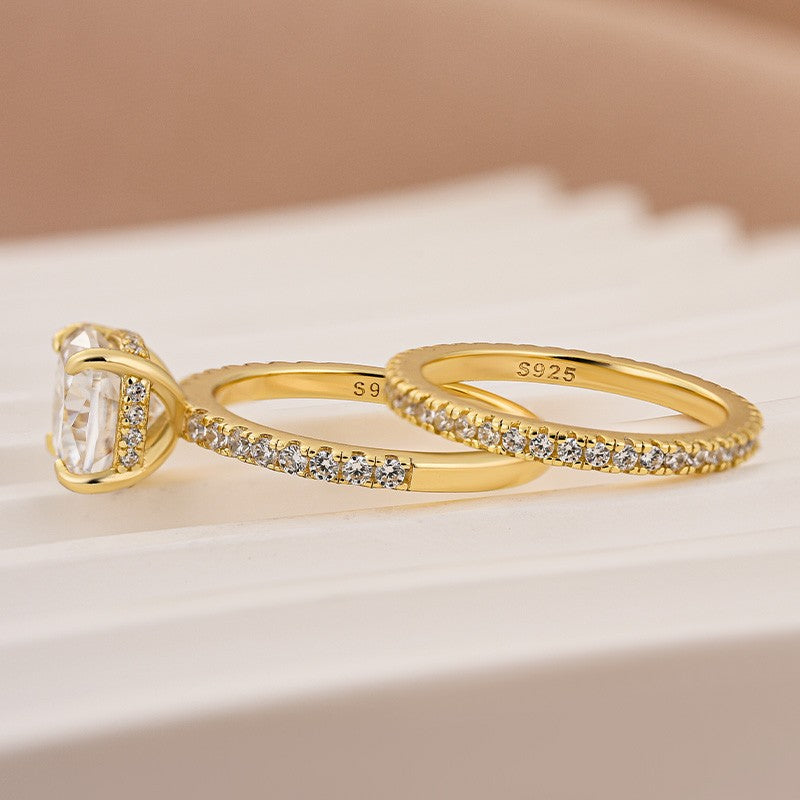 Aurevyn Moissanite 2.5Ct Cushion Cut Yellow Gold Bridal Wedding Ring Set