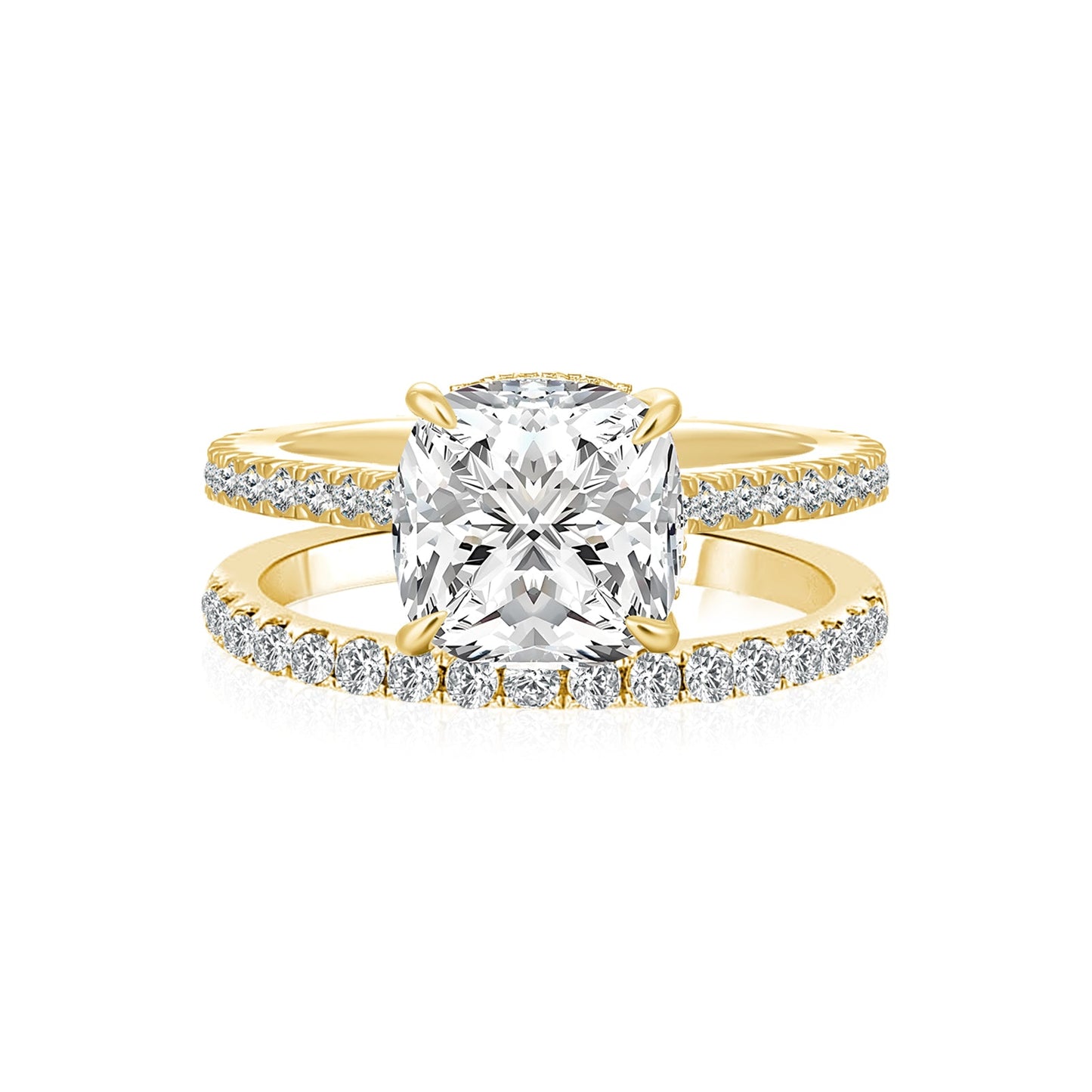 Aurevyn Moissanite 2.5Ct Cushion Cut Yellow Gold Bridal Wedding Ring Set