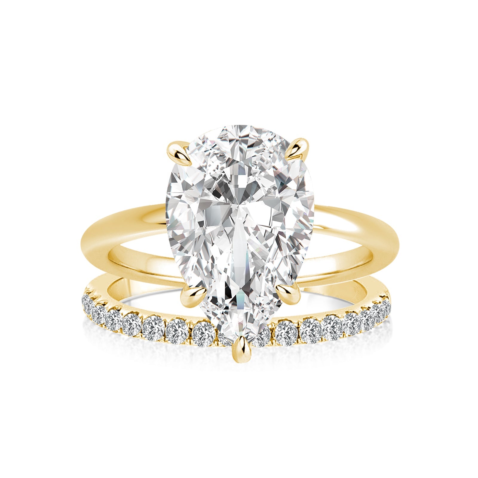 Aurevyn Moissanite Solitaire 4.0Ct Pear Cut Yellow Gold Women's Wedding Ring Set