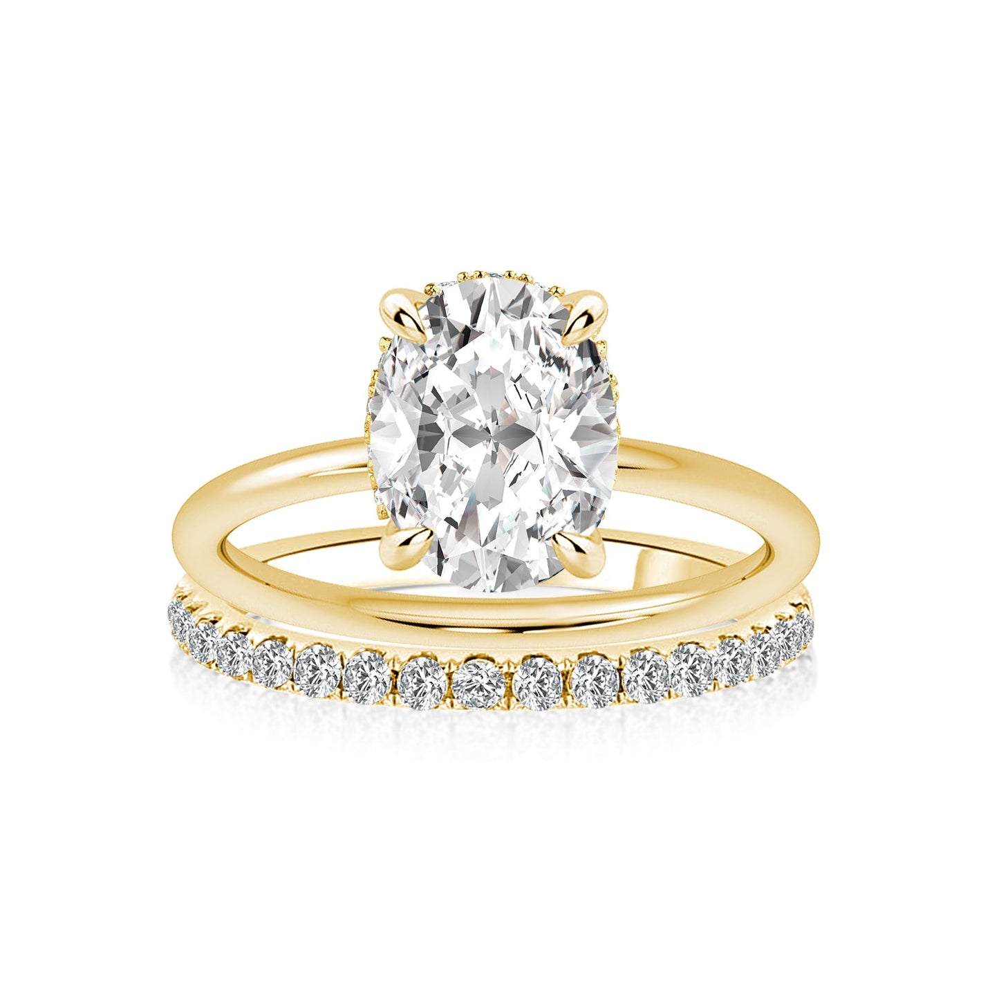 Aurevyn Moissanite 2.0 Ct Hidden Halo Solitaire Oval Cut Yellow Gold Wedding Ring