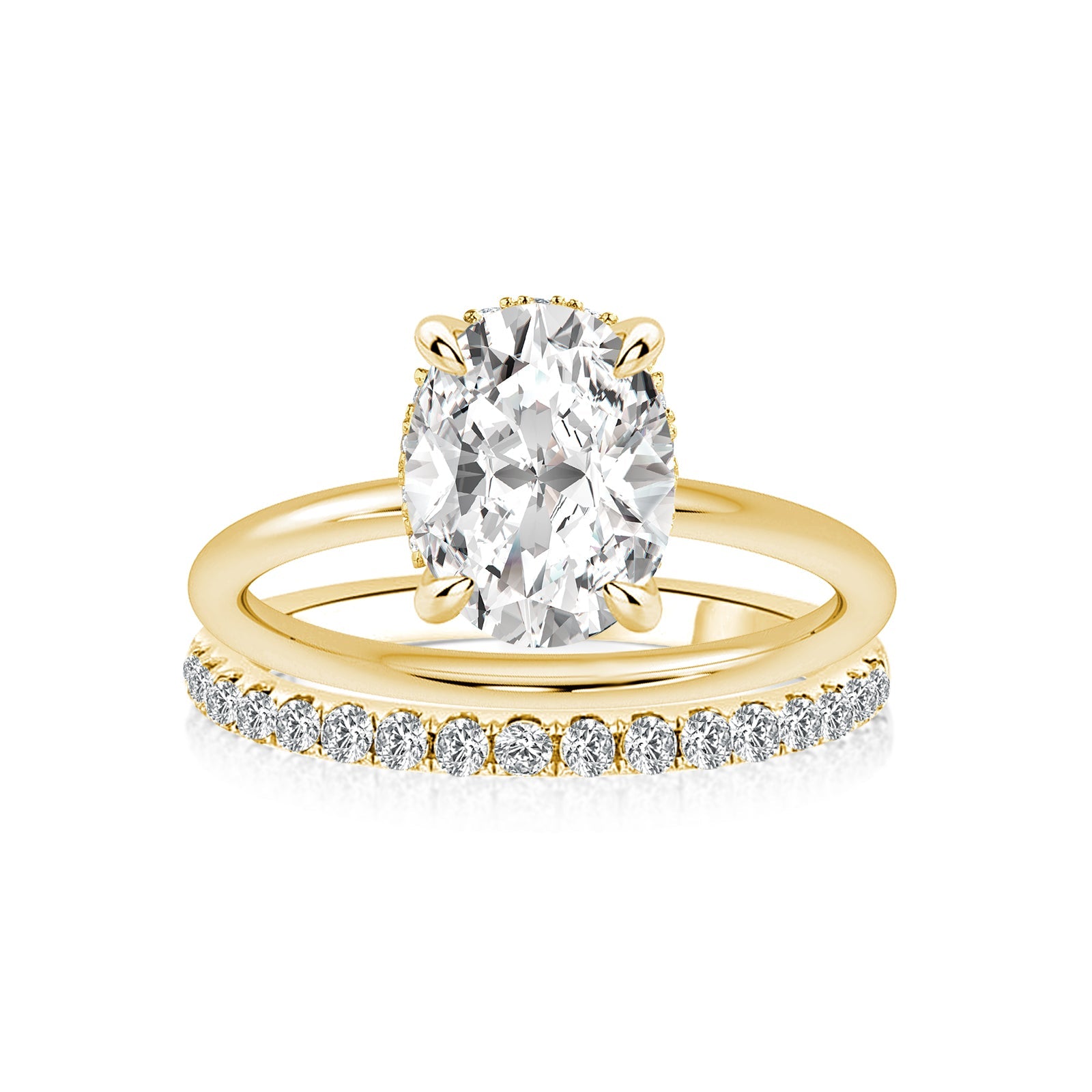 Aurevyn Moissanite 2.0 Ct Hidden Halo Solitaire Oval Cut Yellow Gold Wedding Ring