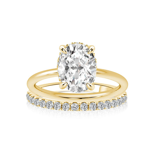 Aurevyn Moissanite 2.0 Ct Hidden Halo Solitaire Oval Cut Yellow Gold Wedding Ring