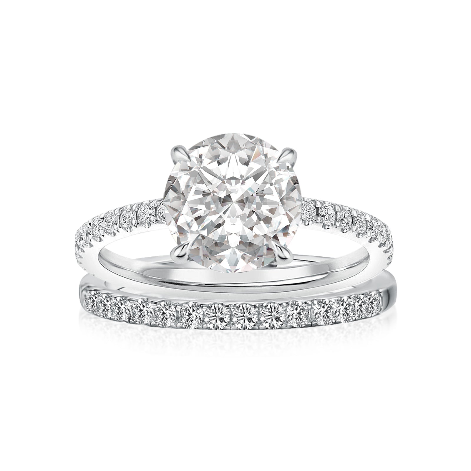 Aurevyn Moissanite 2.0Ct Round Cut White Gold Bridal Wedding Ring Set